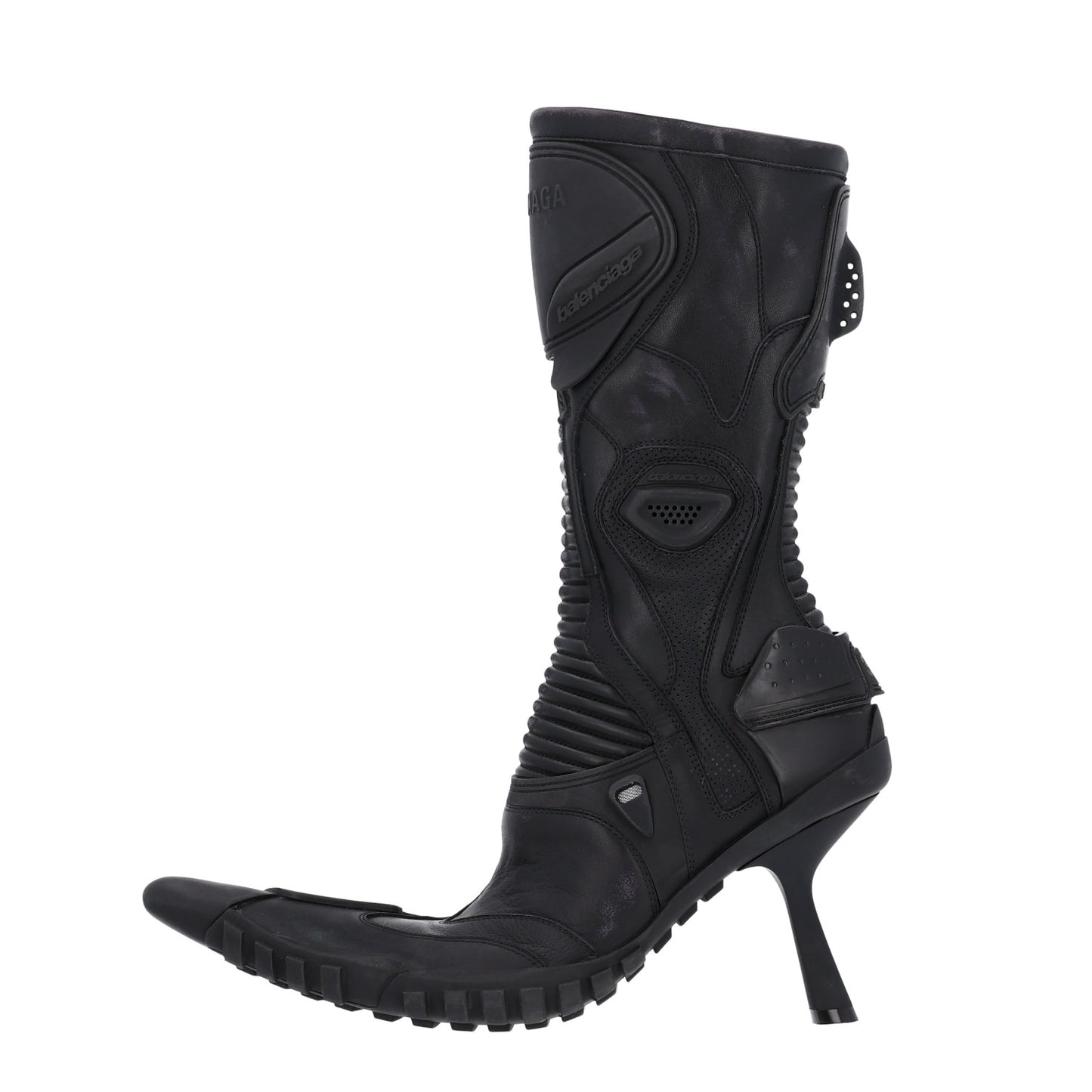 Calfskin Distressed Biker Boots 39 Black