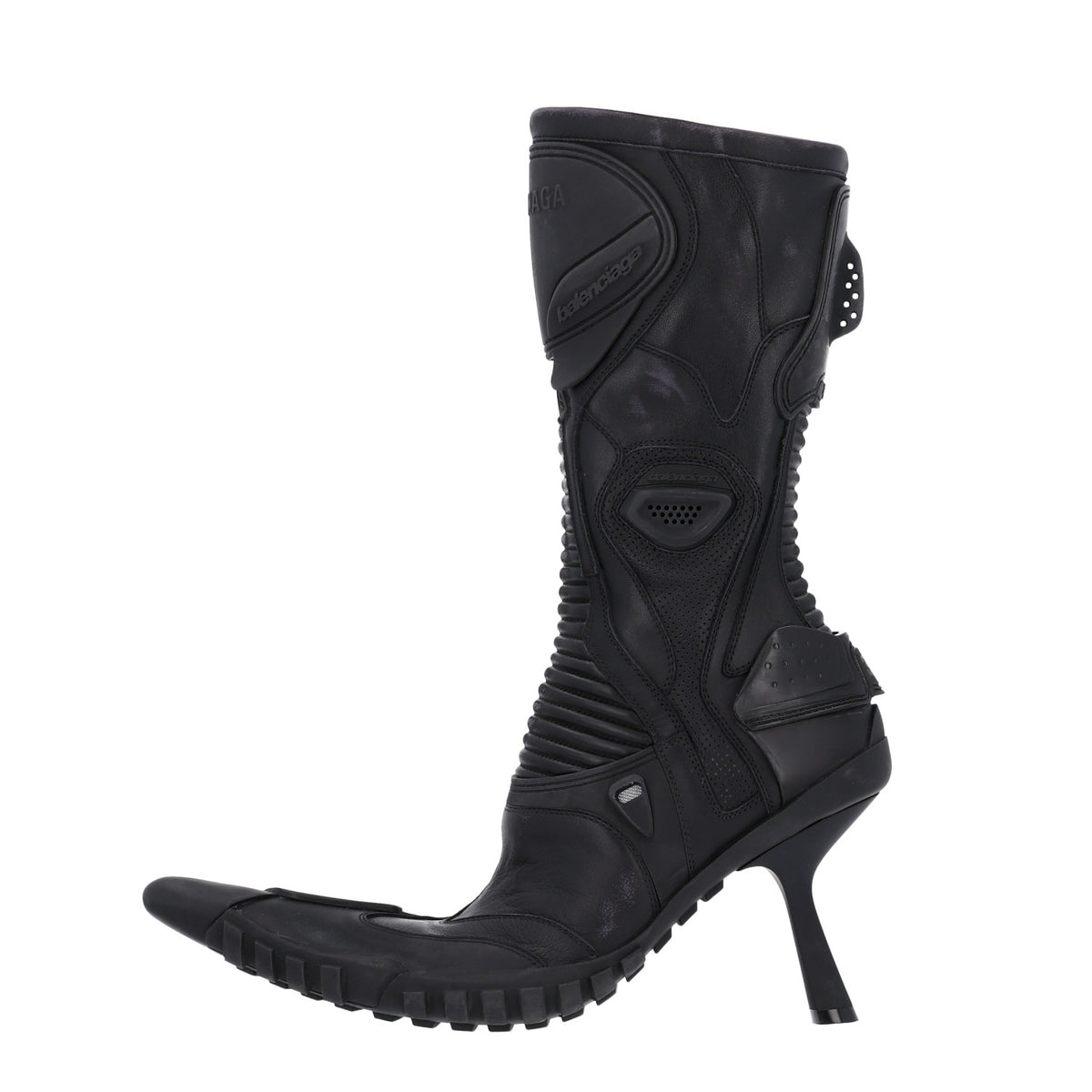 Balenciaga Calfskin Distressed Biker Boots 39 Black 1 of 11