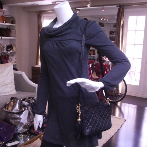 Chanel Vintage Leather Tassel Shoulder Bag Black 2 of 12
