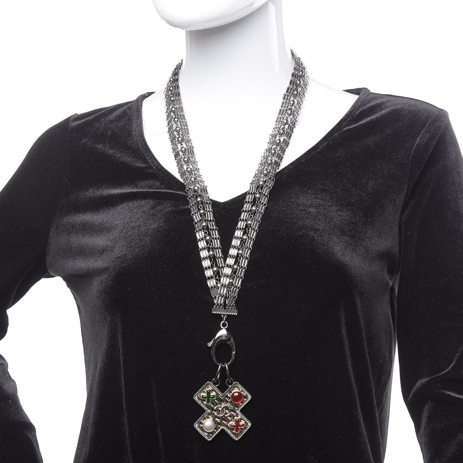 Chanel Ruthenium Resin Pearl CC Cross Long Pendant Necklace Multicolor 2 of 7