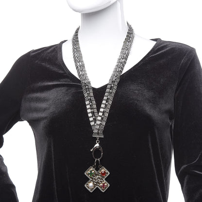 Chanel Ruthenium Resin Pearl CC Cross Long Pendant Necklace Multicolor 2 of 7