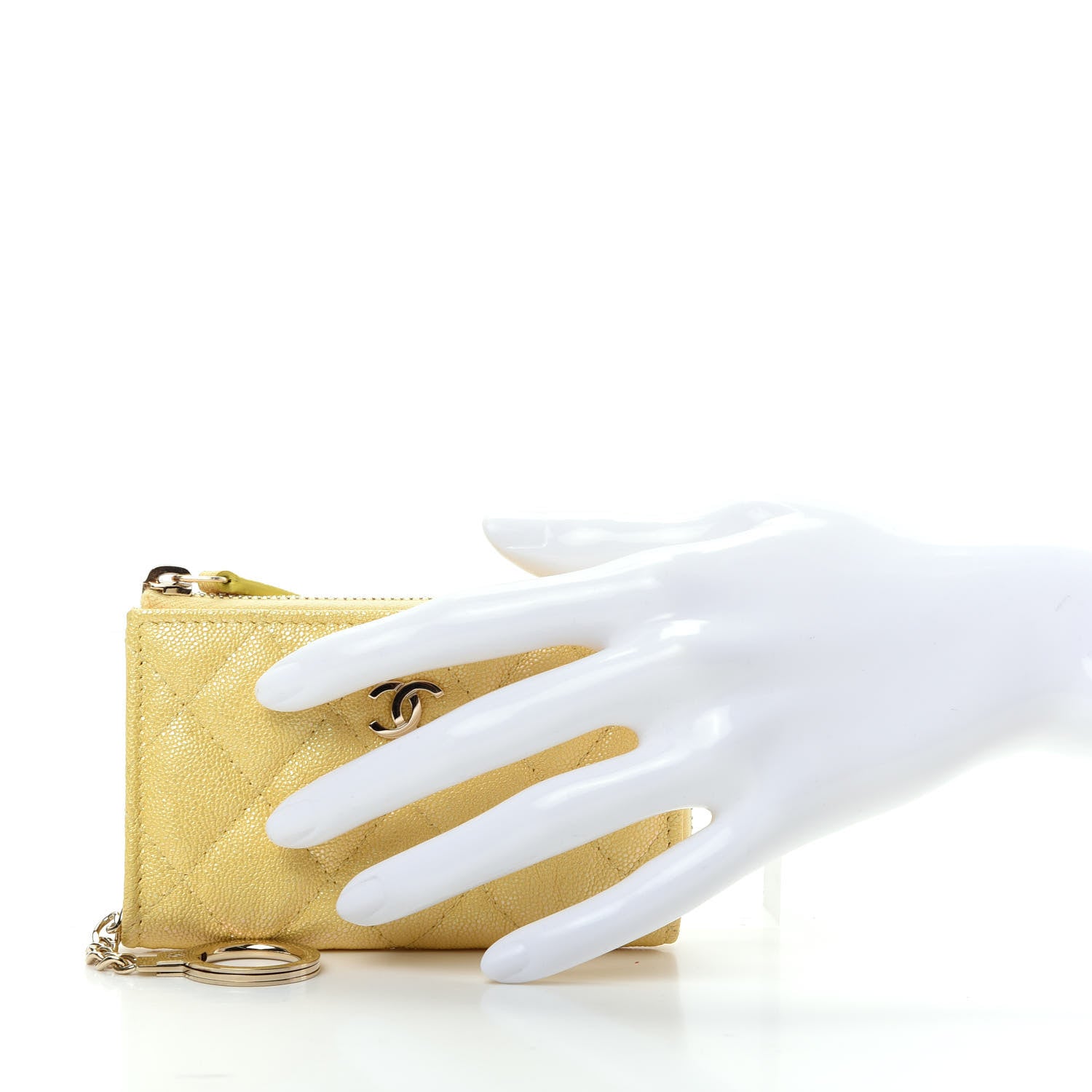Chanel Iridescent Caviar Quilted Key Holder Case Yellow 2 of 7