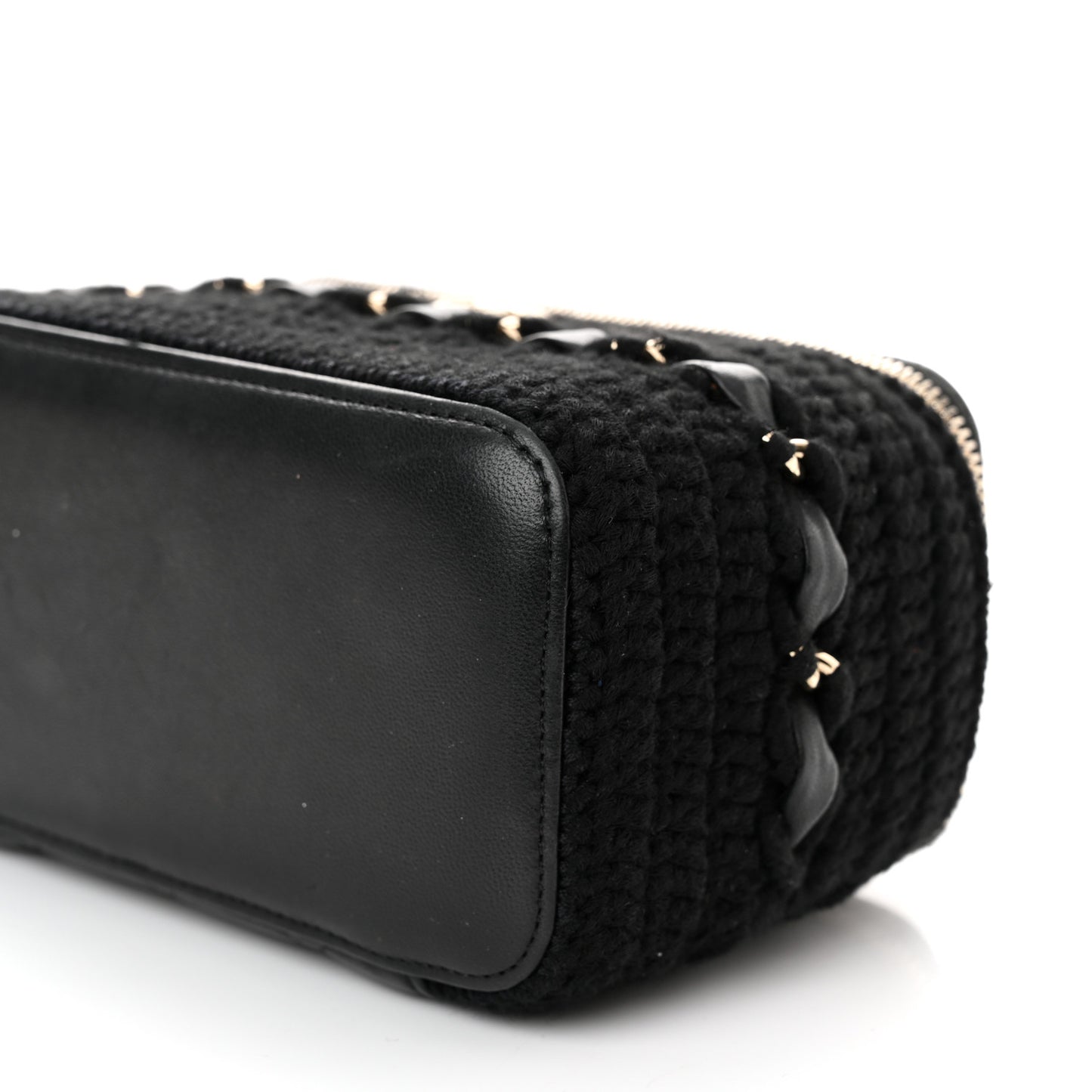Lambskin Crochet Quilted Small Vanity Case With Chain Black