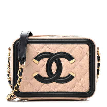 Chanel Caviar Quilted CC Filigree Vanity Clutch With Chain Beige Black 1 of 6