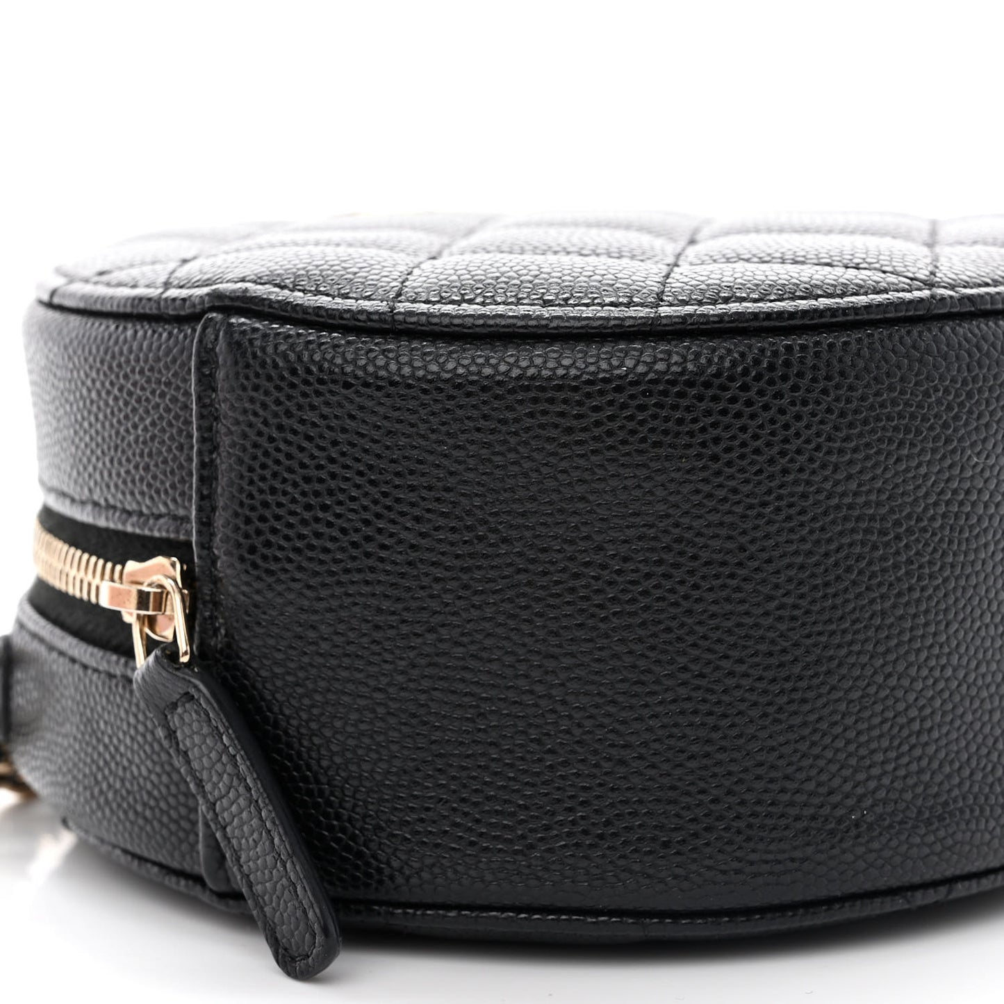 Caviar Quilted Round Clutch With Chain Black