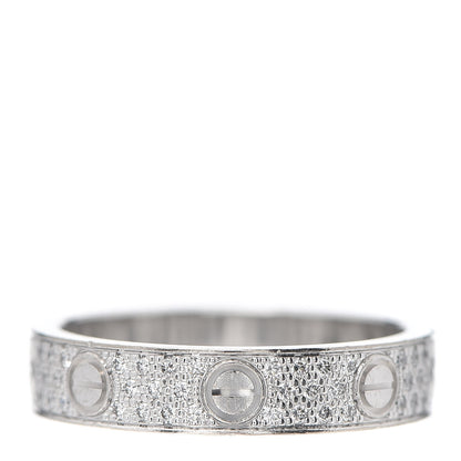 Cartier 18K White Gold Diamond 4mm LOVE Wedding Paved Band Ring 51 5.75 3 of 5