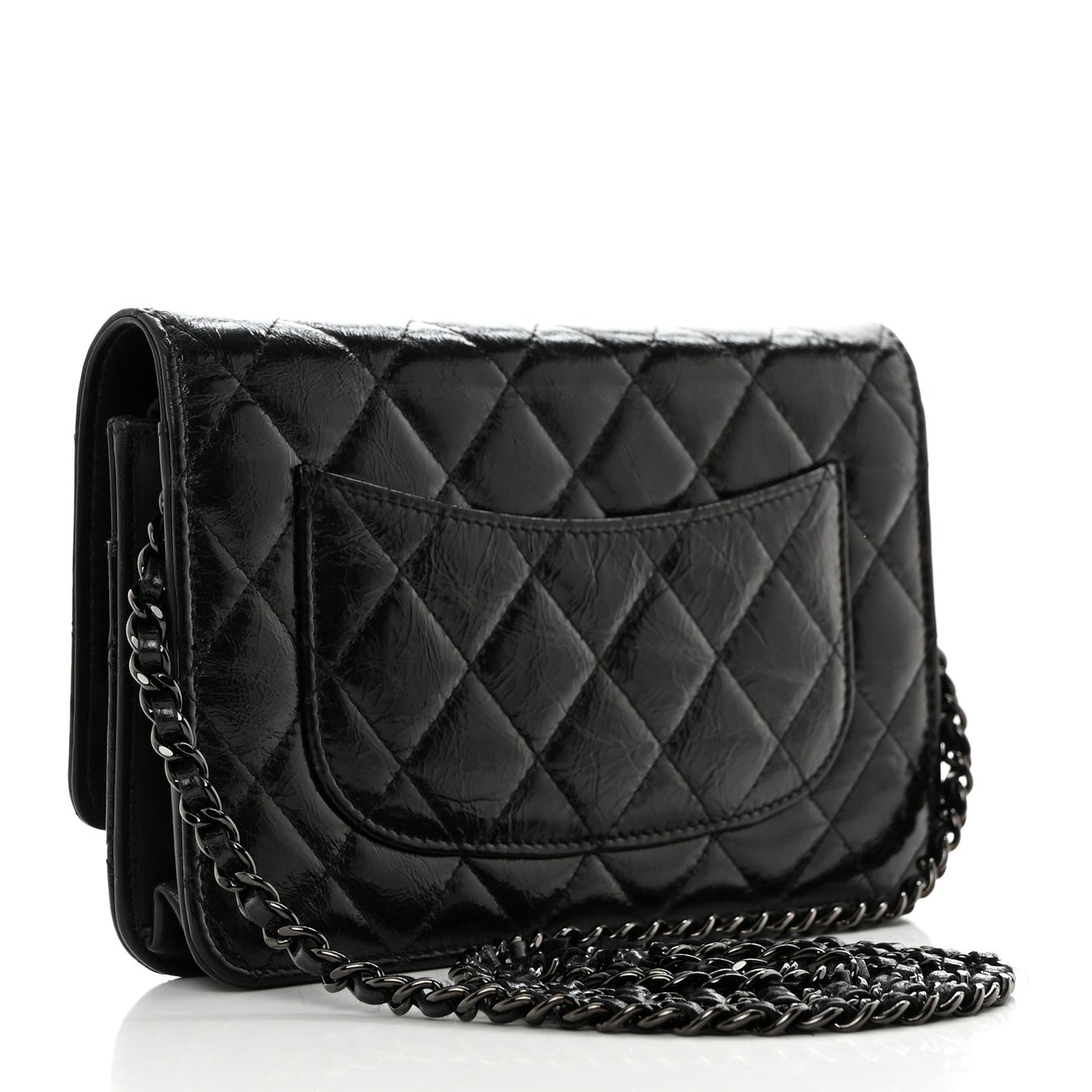 Glazed Aged Calfskin Reissue Wallet On Chain WOC Black