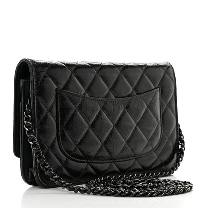 Chanel Glazed Aged Calfskin Reissue Wallet On Chain WOC Black 2 of 13