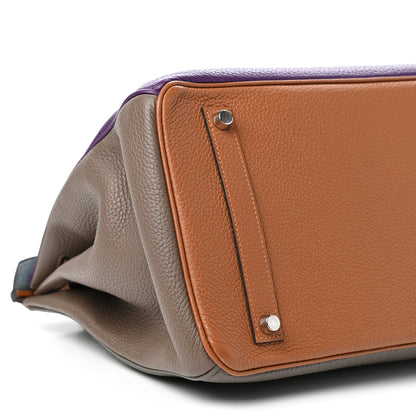 Hermes Taurillon Clemence Arlequin Birkin 35 Ultraviolet Etain Bleu Lin Bleu Orage Gold 8 of 10