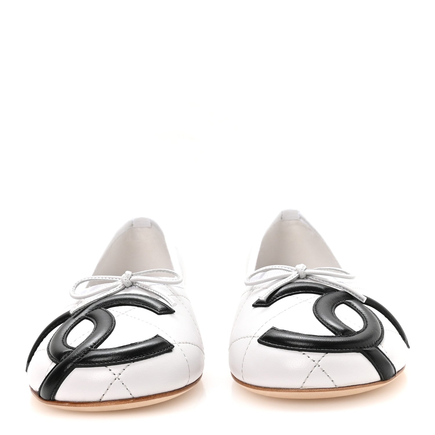 Chanel Lambskin Quilted CC Cambon Ballet Flats 39 White Black 3 of 9