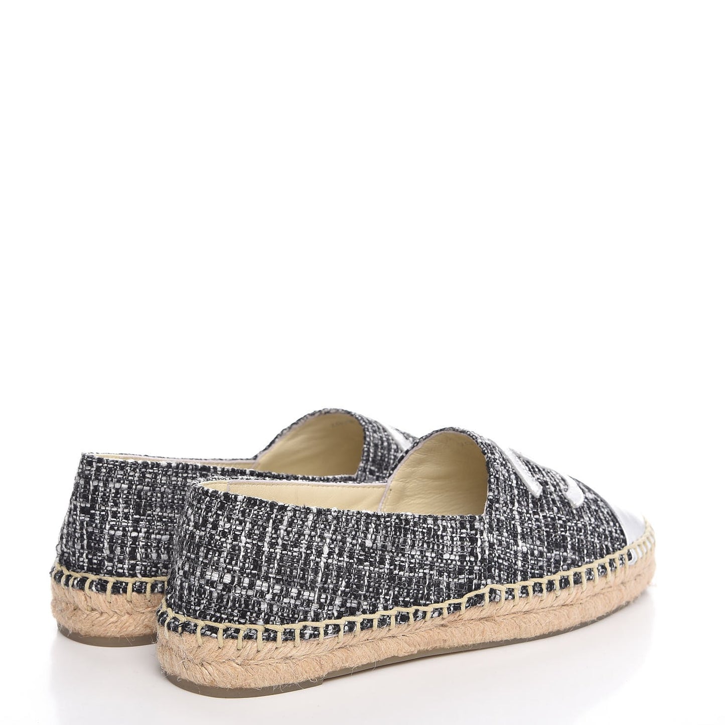 Metallic Tweed Lambskin CC Espadrilles 38 Black Silver