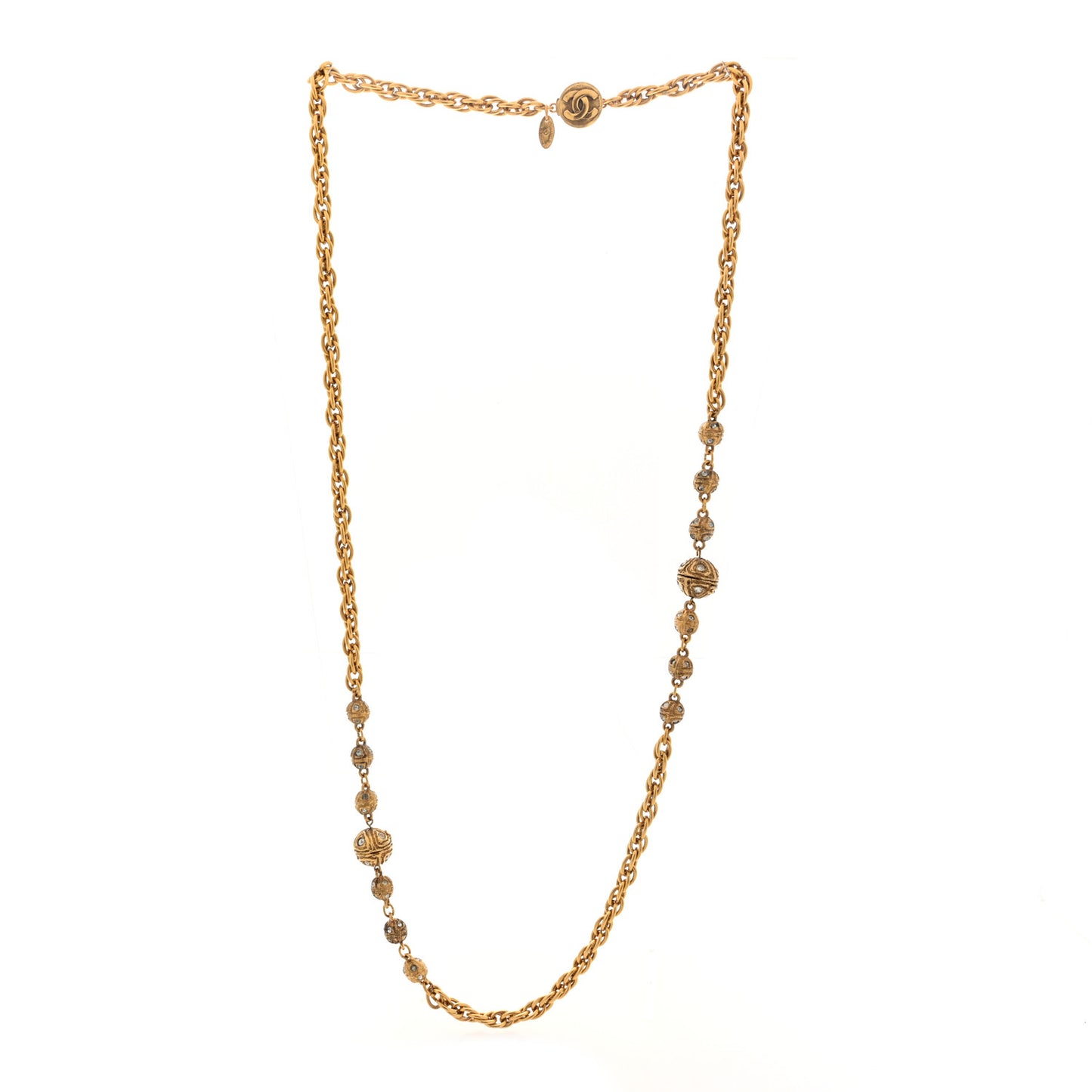 Metal Crystal CC Ball Chain Necklace Gold