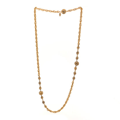 Chanel Metal Crystal CC Ball Chain Necklace Gold 3 of 4