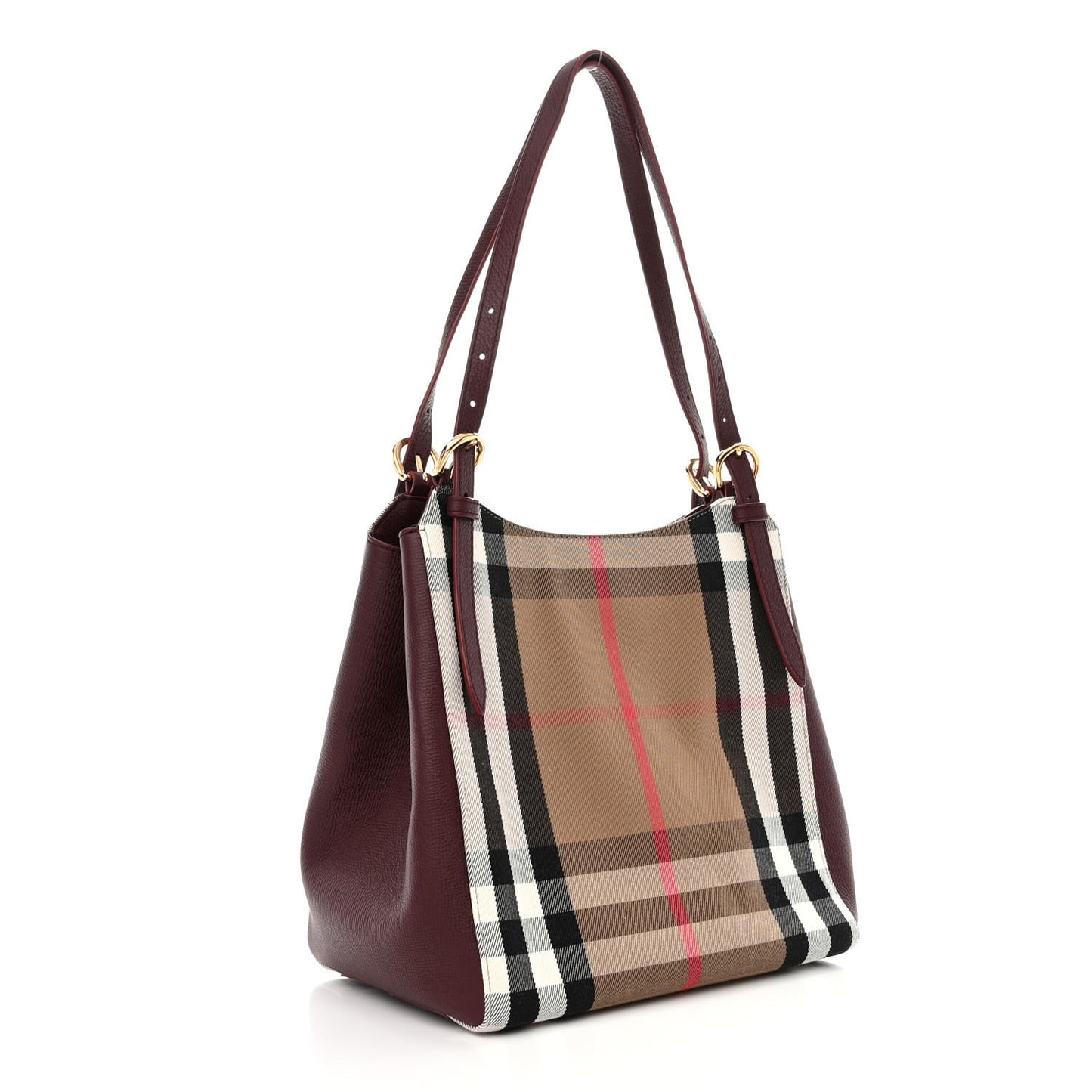 House Check Grainy Calfskin Small Canterbury Tote Mahogany Red