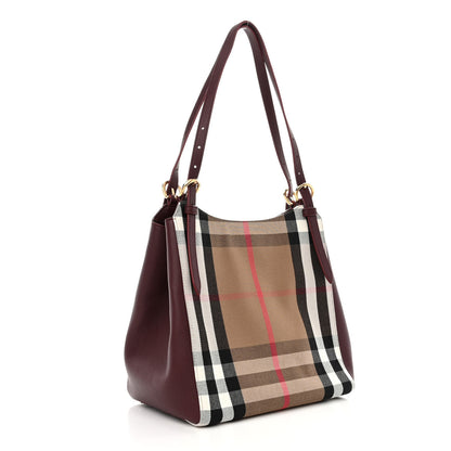 Burberry House Check Grainy Calfskin Small Canterbury Tote Mahogany Red 3 of 11