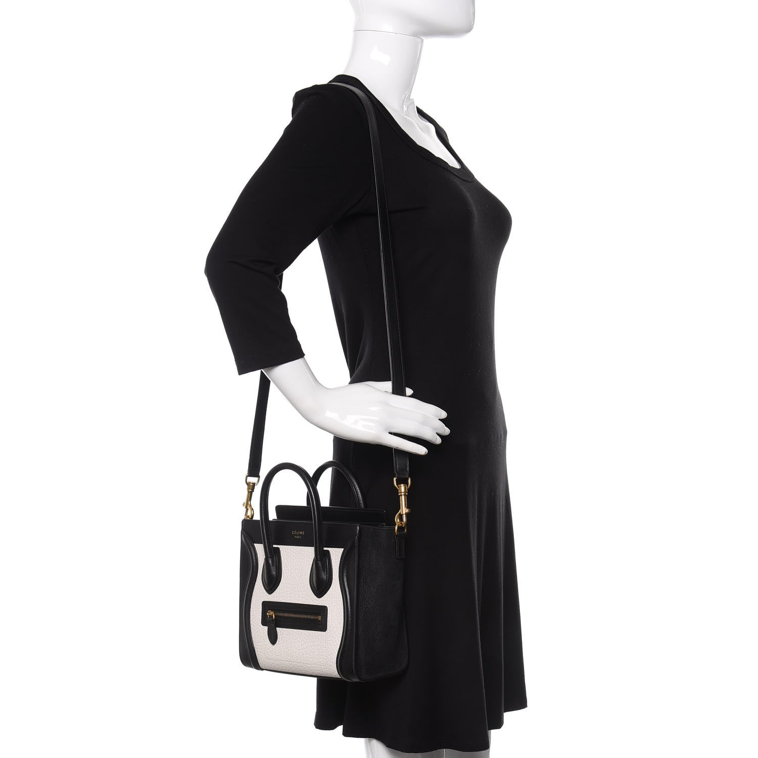 Celine Bullhide Calfskin Nubuck Bi-Color Nano Luggage Black White 2 of 9