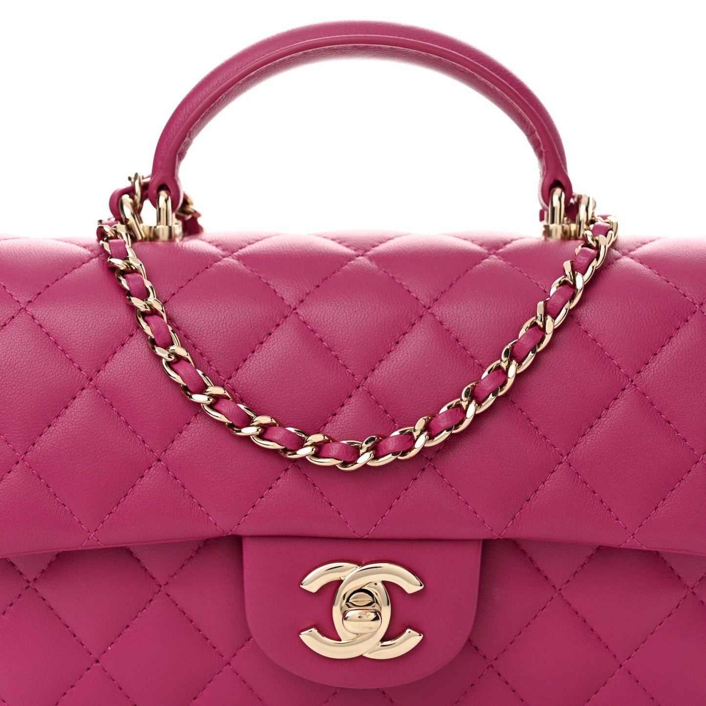 Lambskin Quilted Mini Top Handle Rectangular Flap Fuchsia