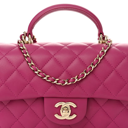 Chanel Lambskin Quilted Mini Top Handle Rectangular Flap Fuchsia 8 of 10