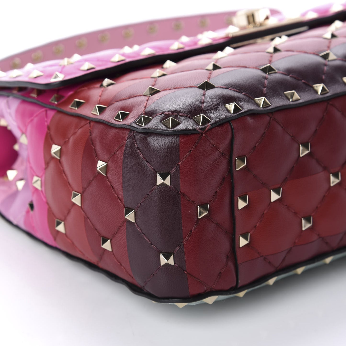 Lambskin Stripe Intarsia Medium Rockstud Spike Shoulder Bag Multicolor
