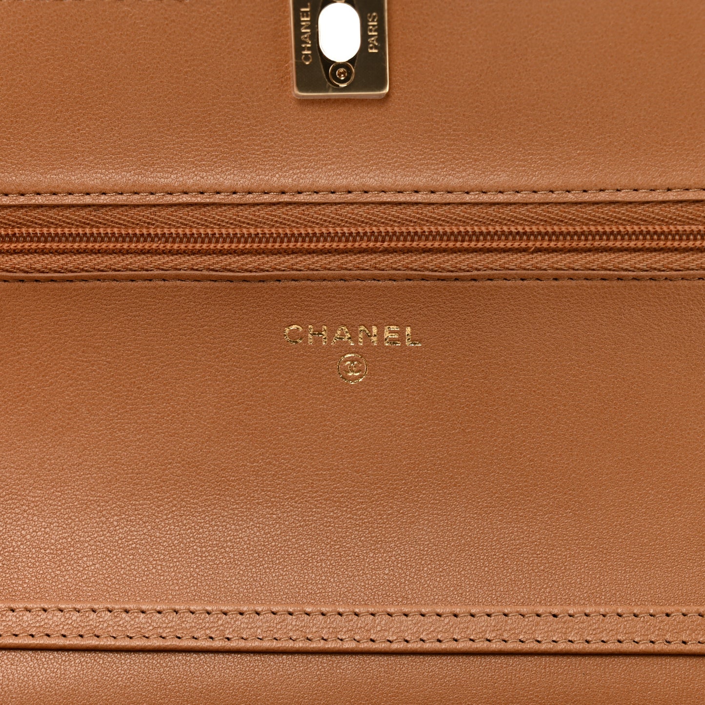 Lambskin Quilted Hold The Line Wallet On Chain WOC Dark Beige