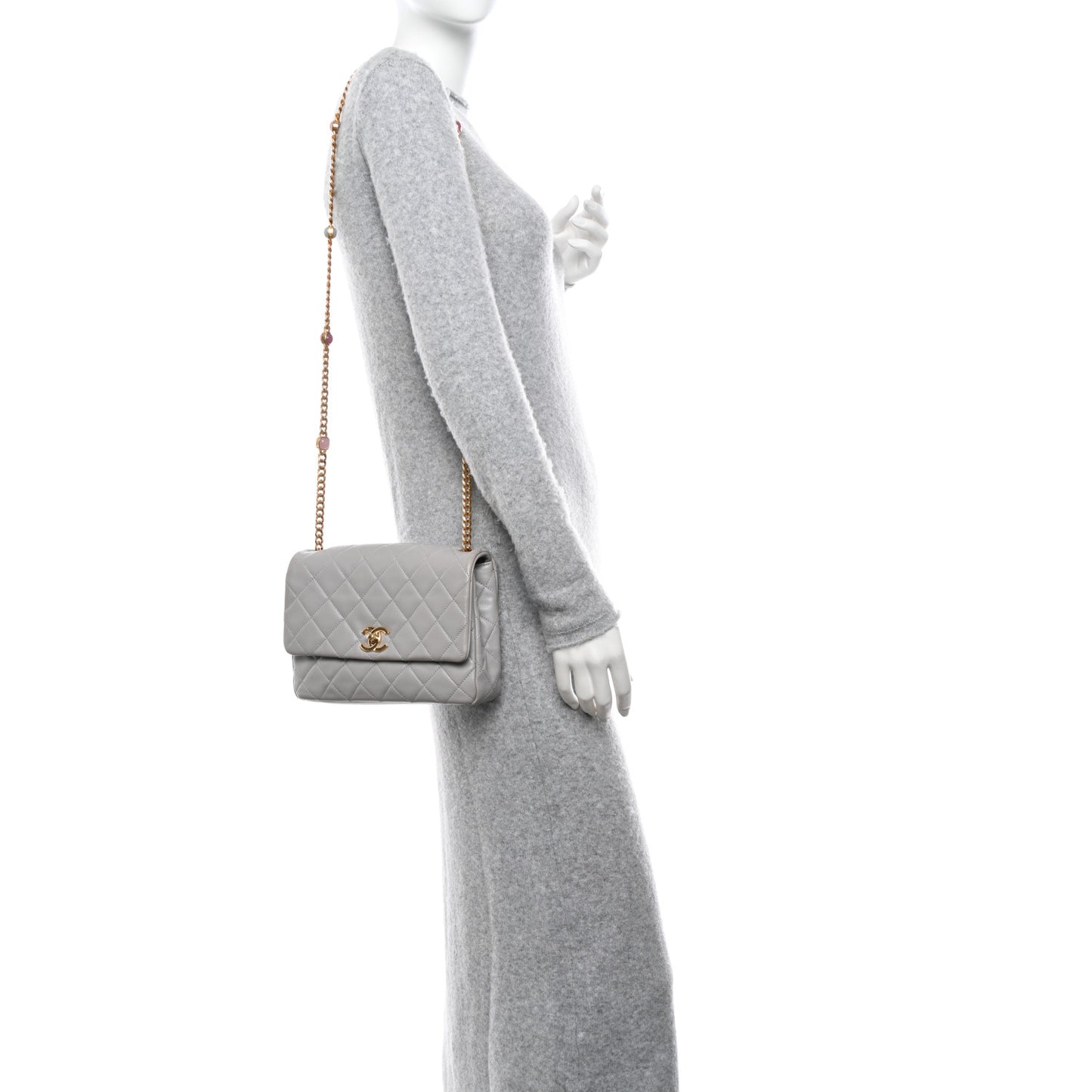 Lambskin Resin Quilted Flap Grey