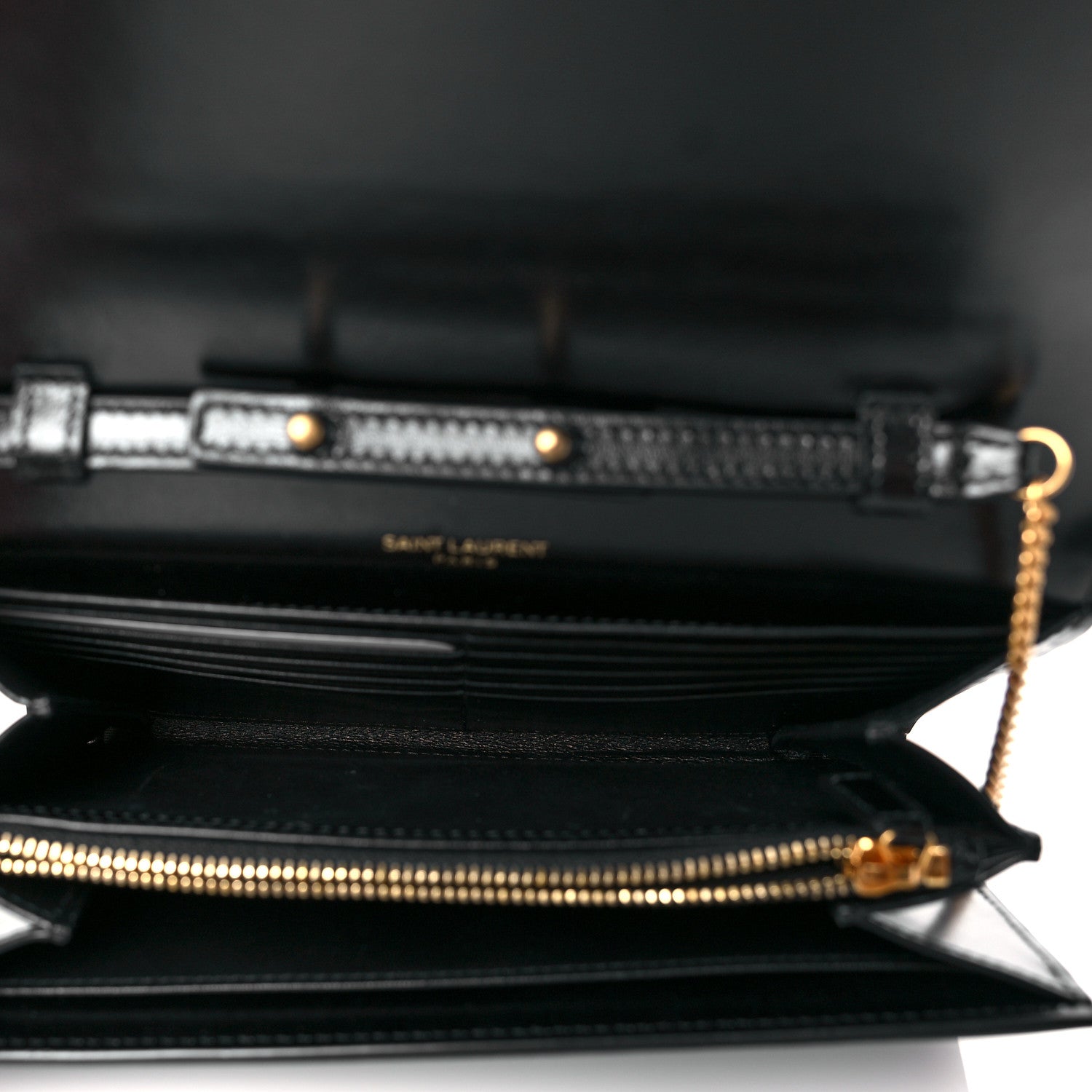 Saint Laurent Glossy Calfskin Monogram Chain Wallet Black 4 of 10