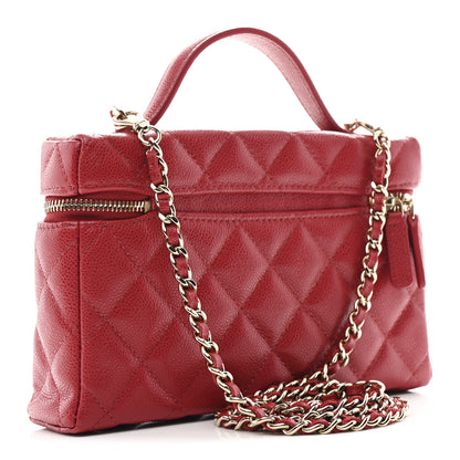 Chanel Caviar Quilted Top Handle Slim Vanity With Chain Red 3 of 11