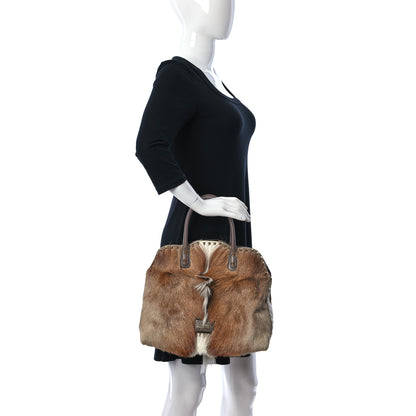 Valentino Garavani Calf Hair Cavallino Animal Rockstud Dome Satchel Brown 2 of 9