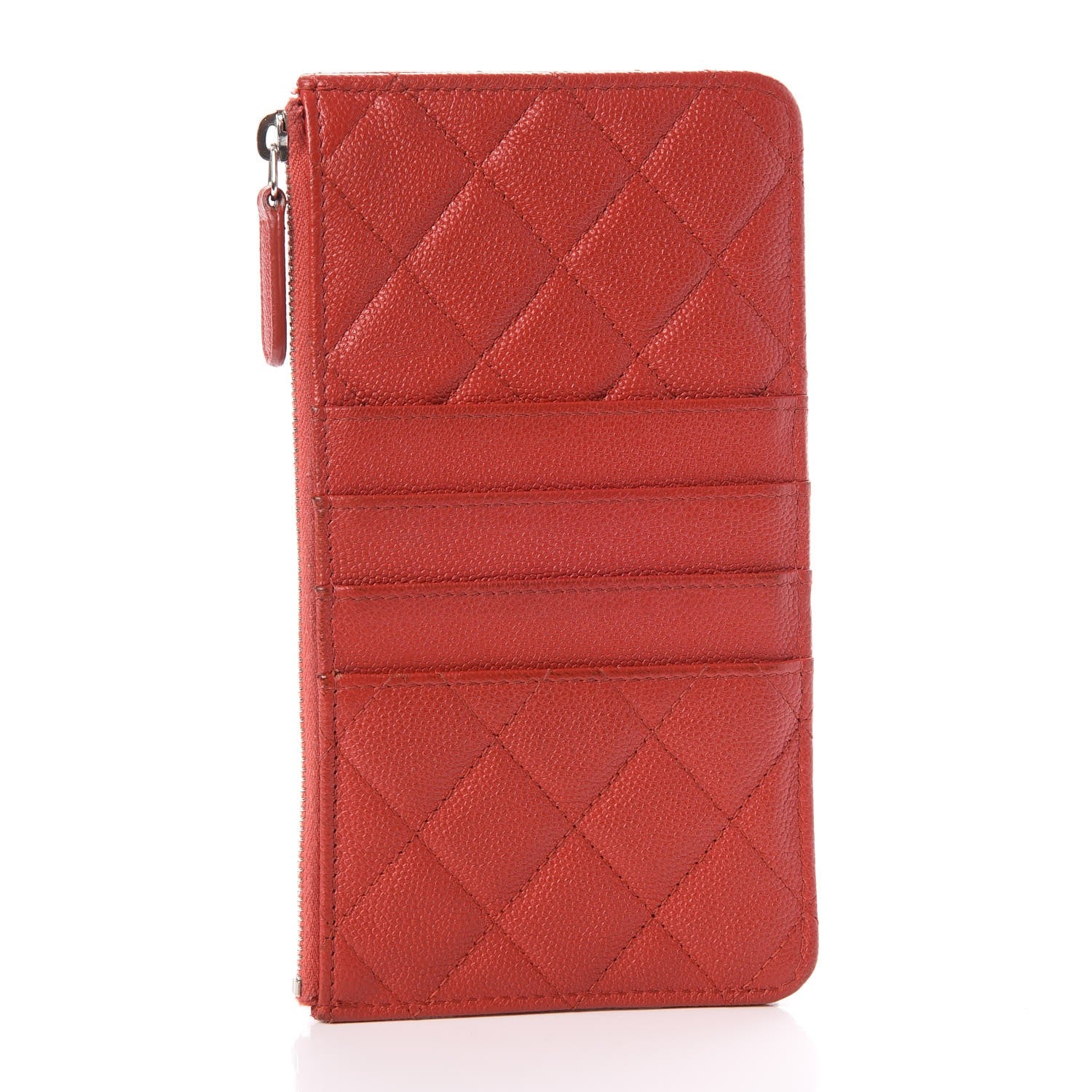 Chanel Caviar Quilted Flat Wallet Pouch Red 3 of 7