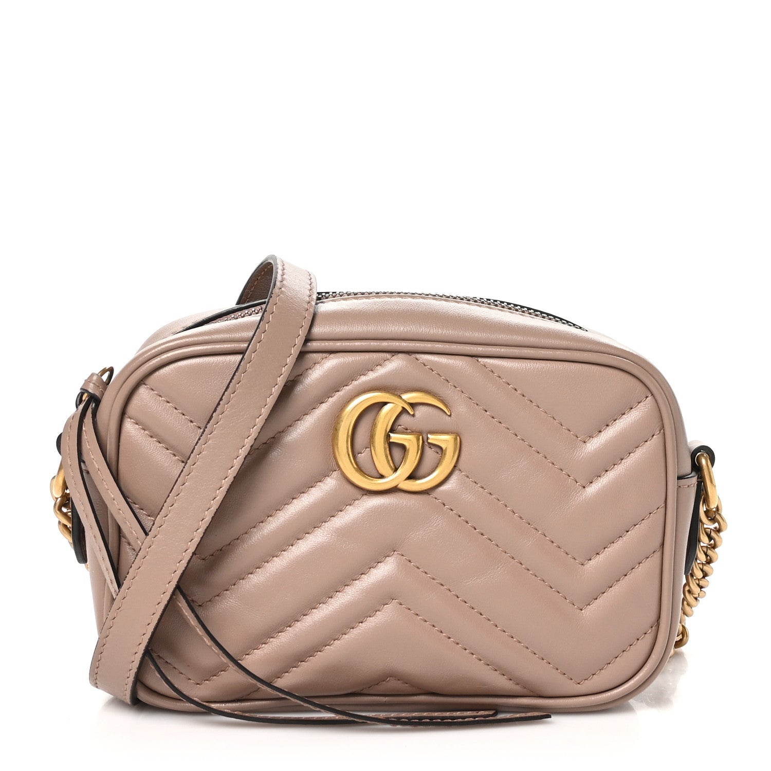 Gucci Calfskin Matelasse Mini GG Marmont Chain Shoulder Bag Porcelain Rose 1 of 10