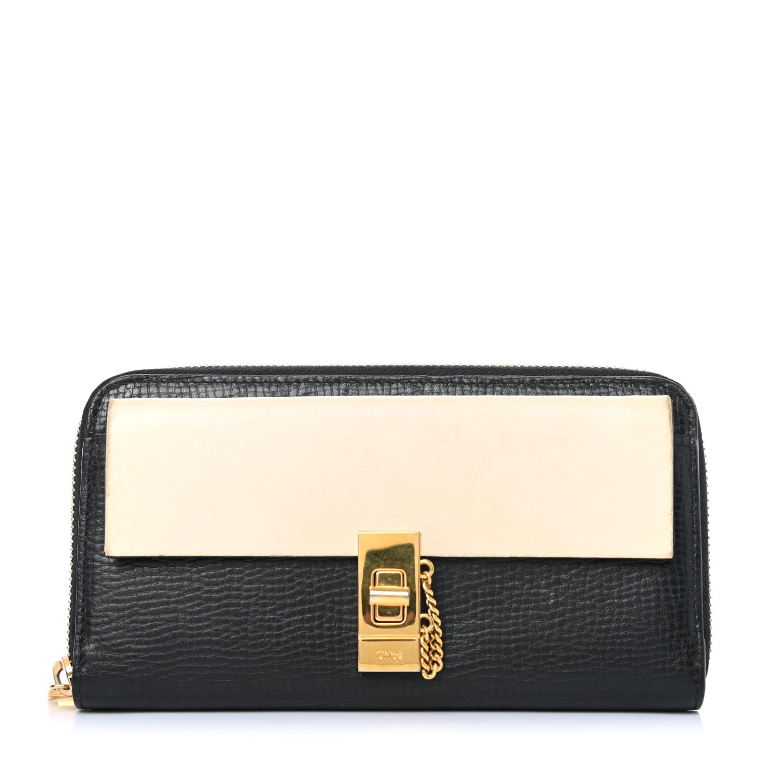 Chloe Grained Lambskin Drew Long Zipped Wallet Black Powder Beige 1 of 5
