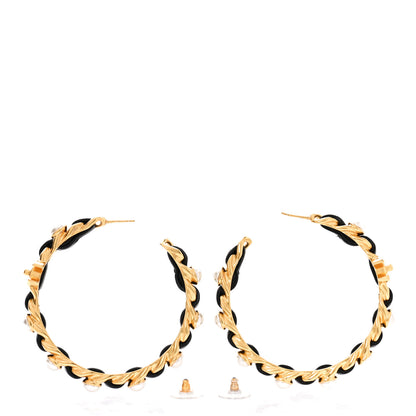 Chanel Lambskin Pearl More Is More CC Chain Hoop Earrings Gold Black 3 of 5