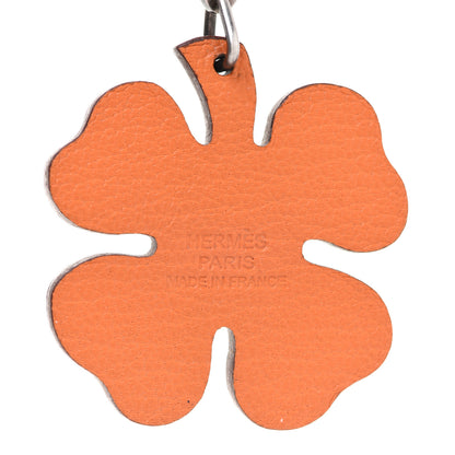 Hermes Chevre Mysore Lucky Clover Key Chain Bag Charm Vert Anis Orange 3 of 5