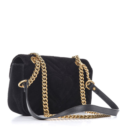 Gucci Velvet Matelasse Mini GG Marmont Shoulder Bag Black 3 of 8