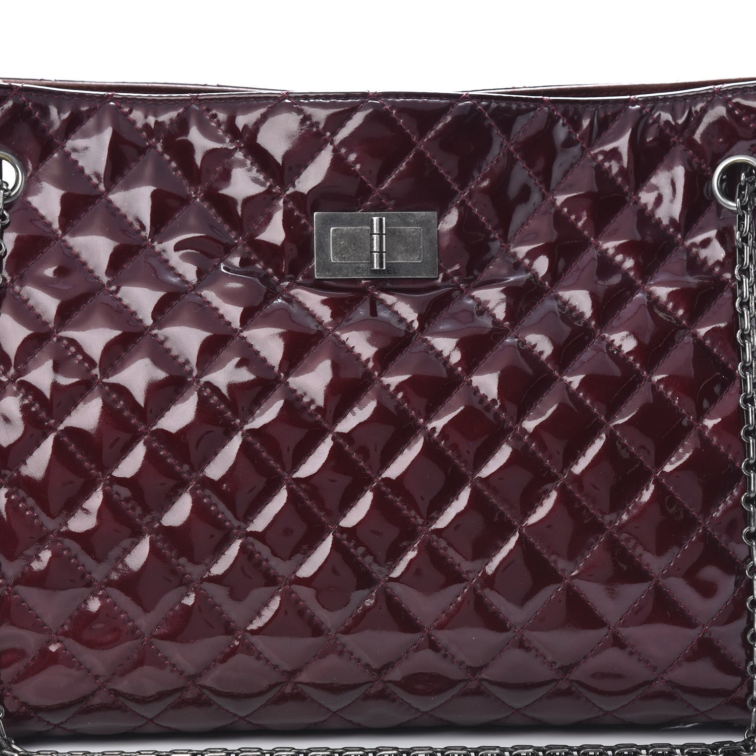 Chanel Patent Calfskin Quilted Reissue 2.55 Tote Burgundy 8 of 15