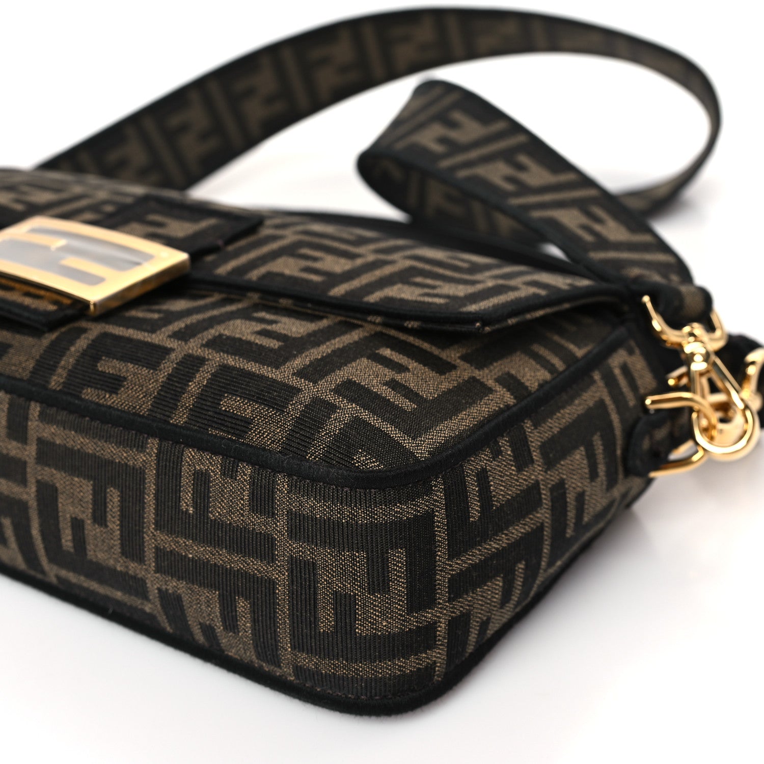 Fendi Fabric Jacquard FF 1974 Medium Baguette Tobacco Moro Black 8 of 9