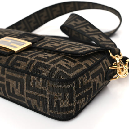Fendi Fabric Jacquard FF 1974 Medium Baguette Tobacco Moro Black 8 of 9