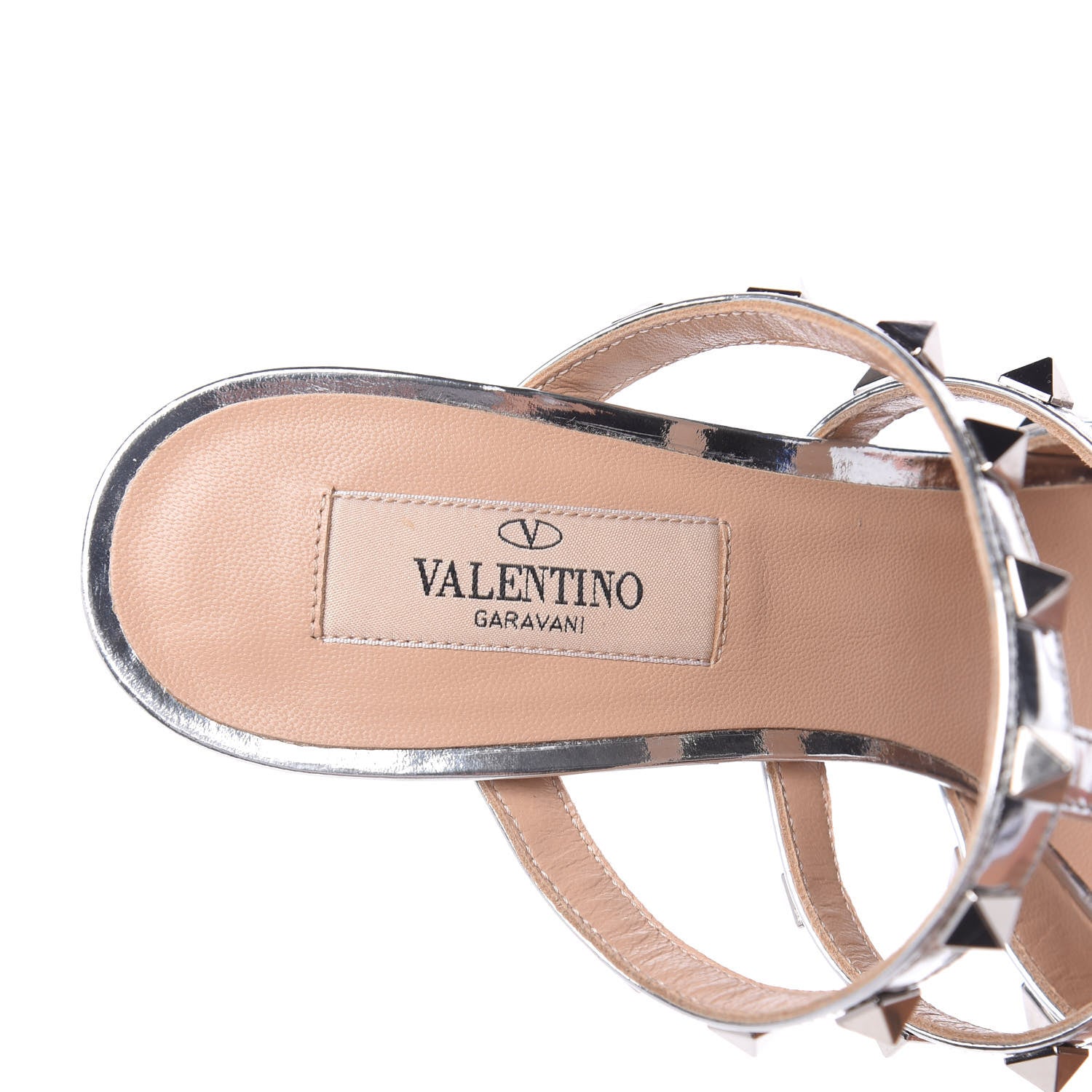 Valentino Garavani Metallic Pebbled Calfskin Rockstud 90mm Cage Mules 36.5 Silver 8 of 10