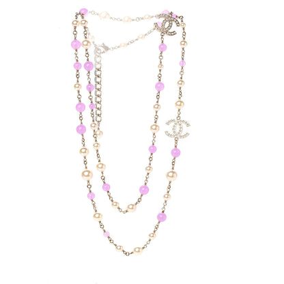 Chanel Pearl Beaded Enamel CC Long Necklace Gold Lilac 2 of 4
