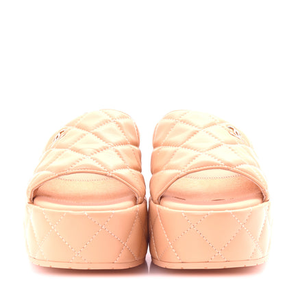 Chanel Lambskin Quilted CC Mules Wedge Sandals 39 Beige 3 of 10