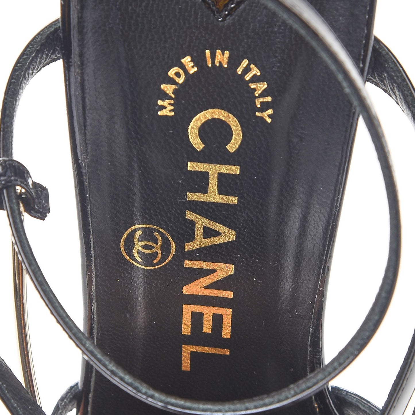 Patent CC Sandals 38 Black Gold