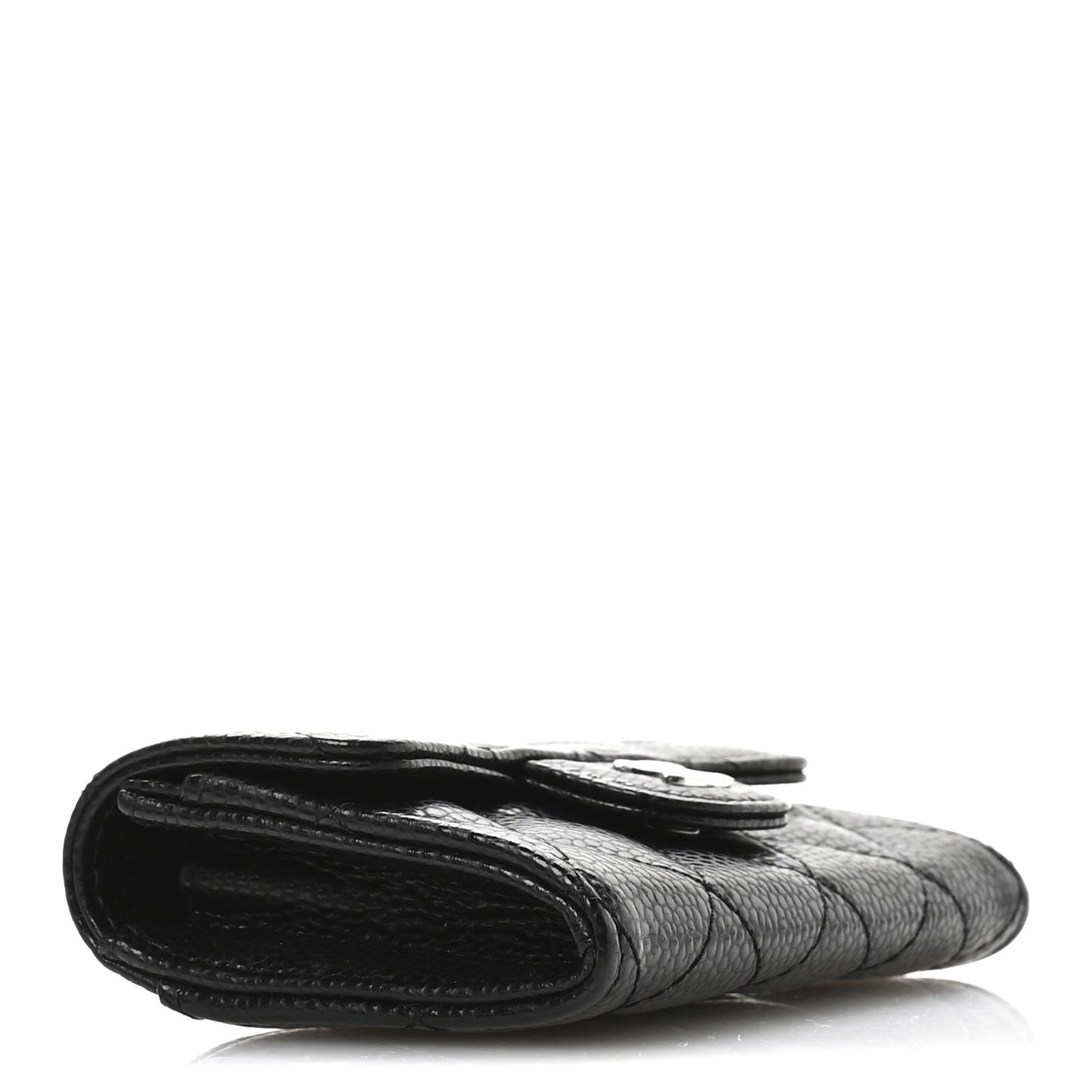 Caviar Quilted Flap Card Holder Wallet Black