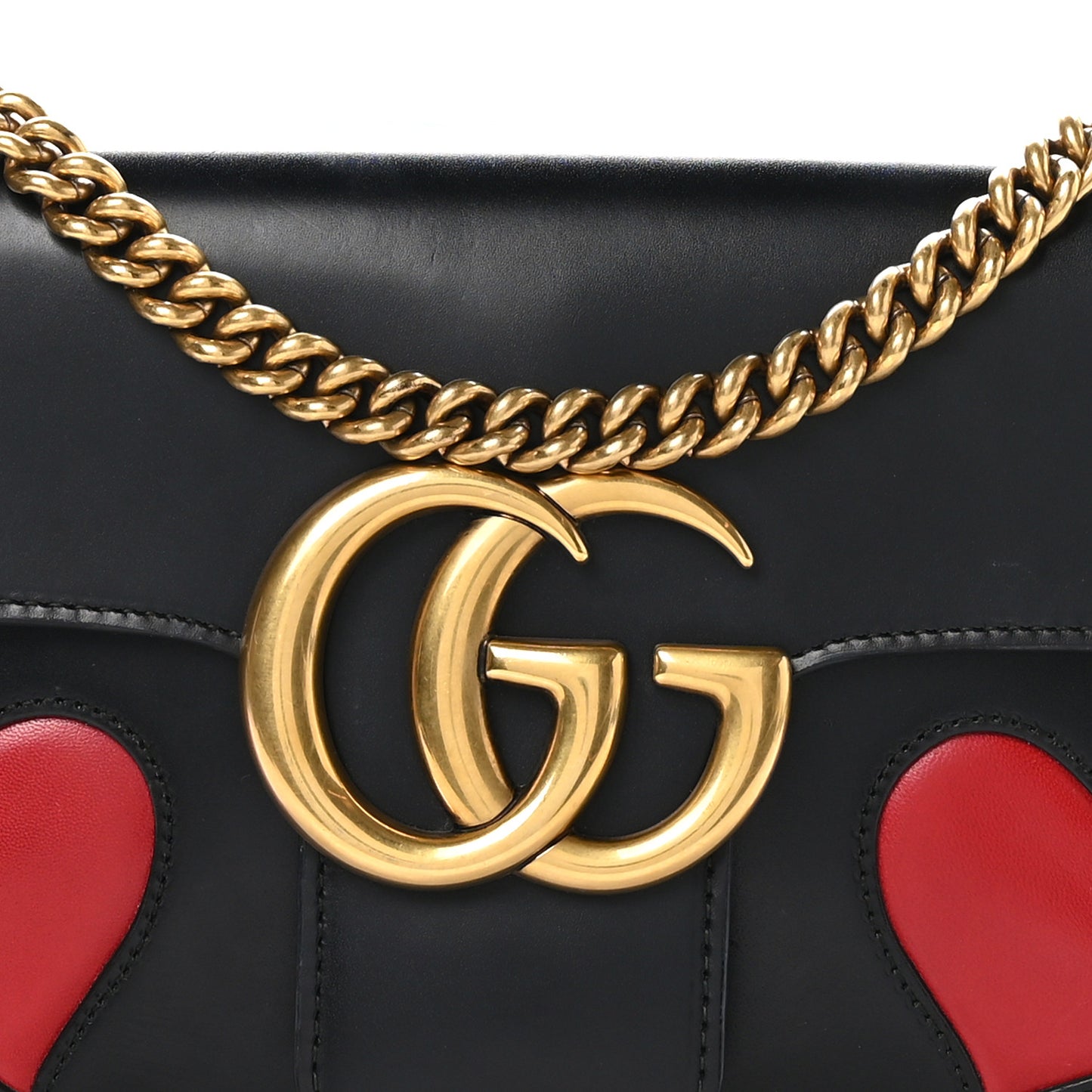 Knight Calfskin Malaga Kid Heart Medium GG Marmont Chain Handle Bag Black Hibiscus Red Multicolor