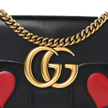 Gucci Knight Calfskin Malaga Kid Heart Medium GG Marmont Chain Handle Bag Black Hibiscus Red Multicolor 8 of 11