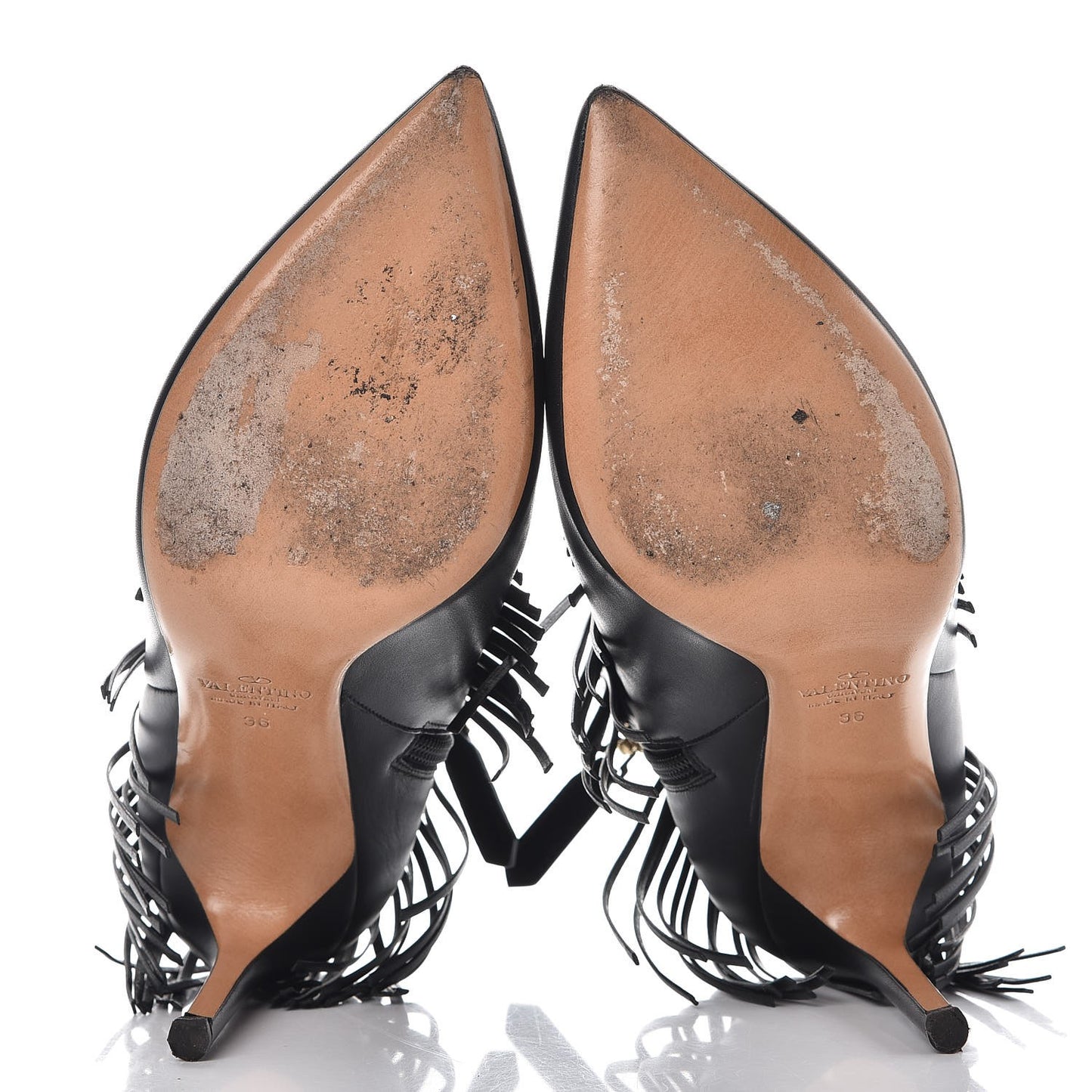 Calfskin Rockee Fringe Ankle Boots 36 Black