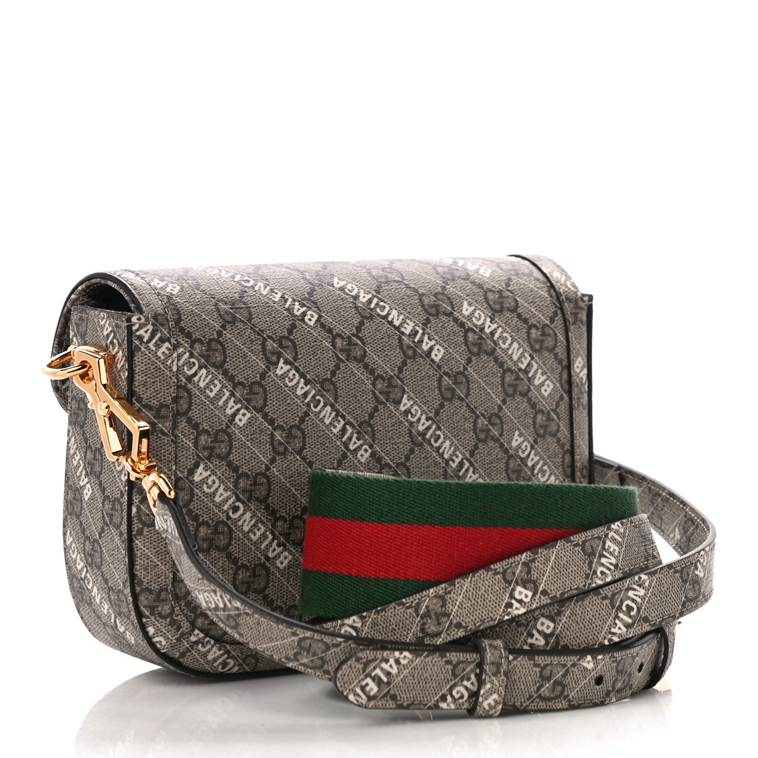 Gucci X BALENCIAGA GG Supreme Monogram Web Logo Print Mini Horsebit 1955 Shoulder Bag Beige Ebony 3 of 11
