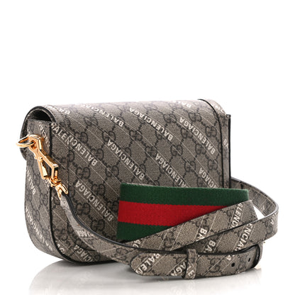 Gucci X BALENCIAGA GG Supreme Monogram Web Logo Print Mini Horsebit 1955 Shoulder Bag Beige Ebony 3 of 11