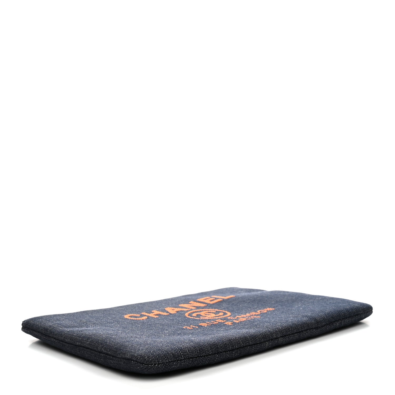 Chanel Denim Large Deauville Pouch Clutch Blue Orange 4 of 7