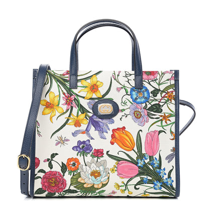 Gucci Canvas Medium Flora Tote White Multicolor Blue Agata 1 of 9