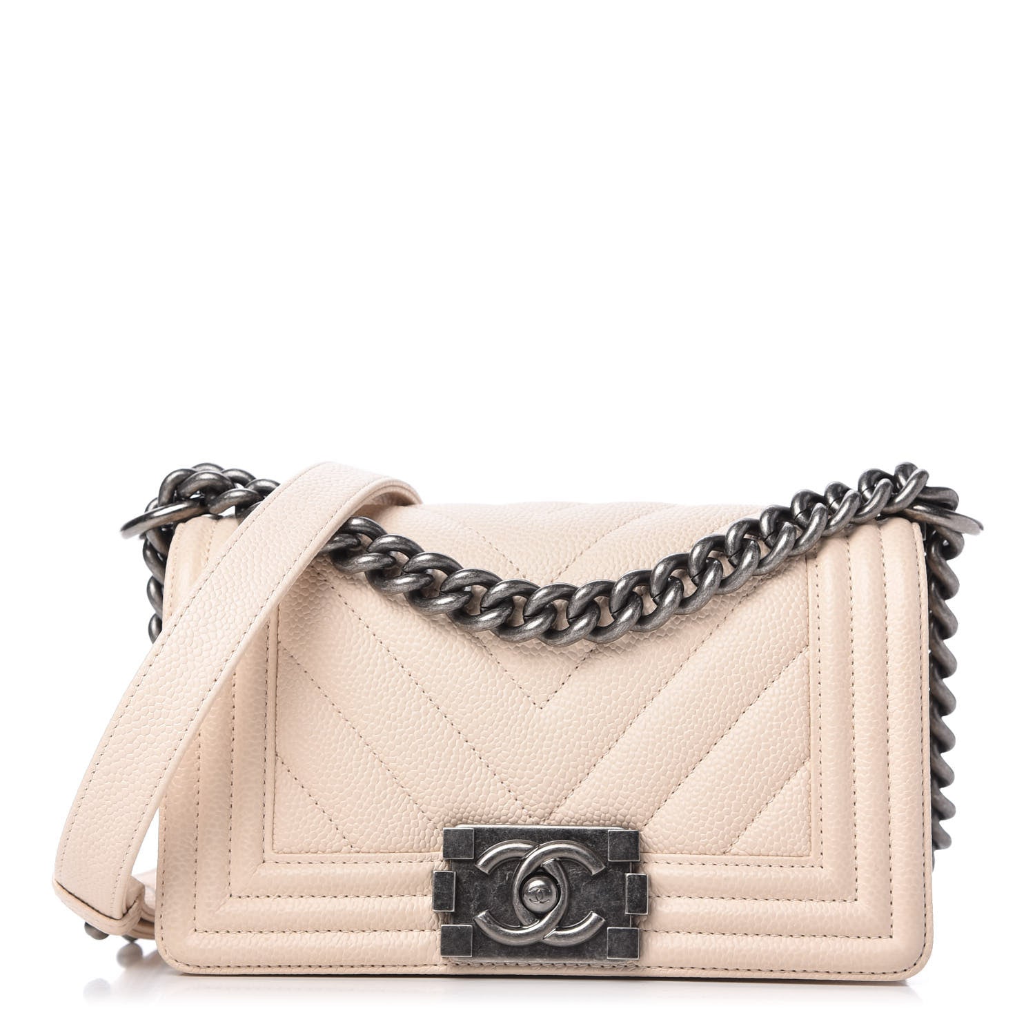 Chanel Caviar Chevron Quilted Small Boy Flap Light Beige 1 of 11